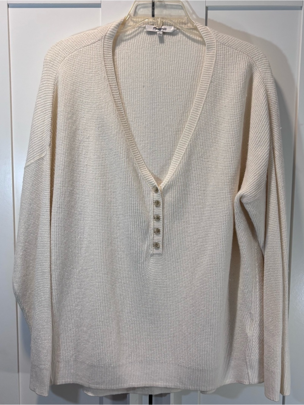 Madewell Wool Alpaca Blend Henley Sweater V Neck Pullover Womens L Ivory
